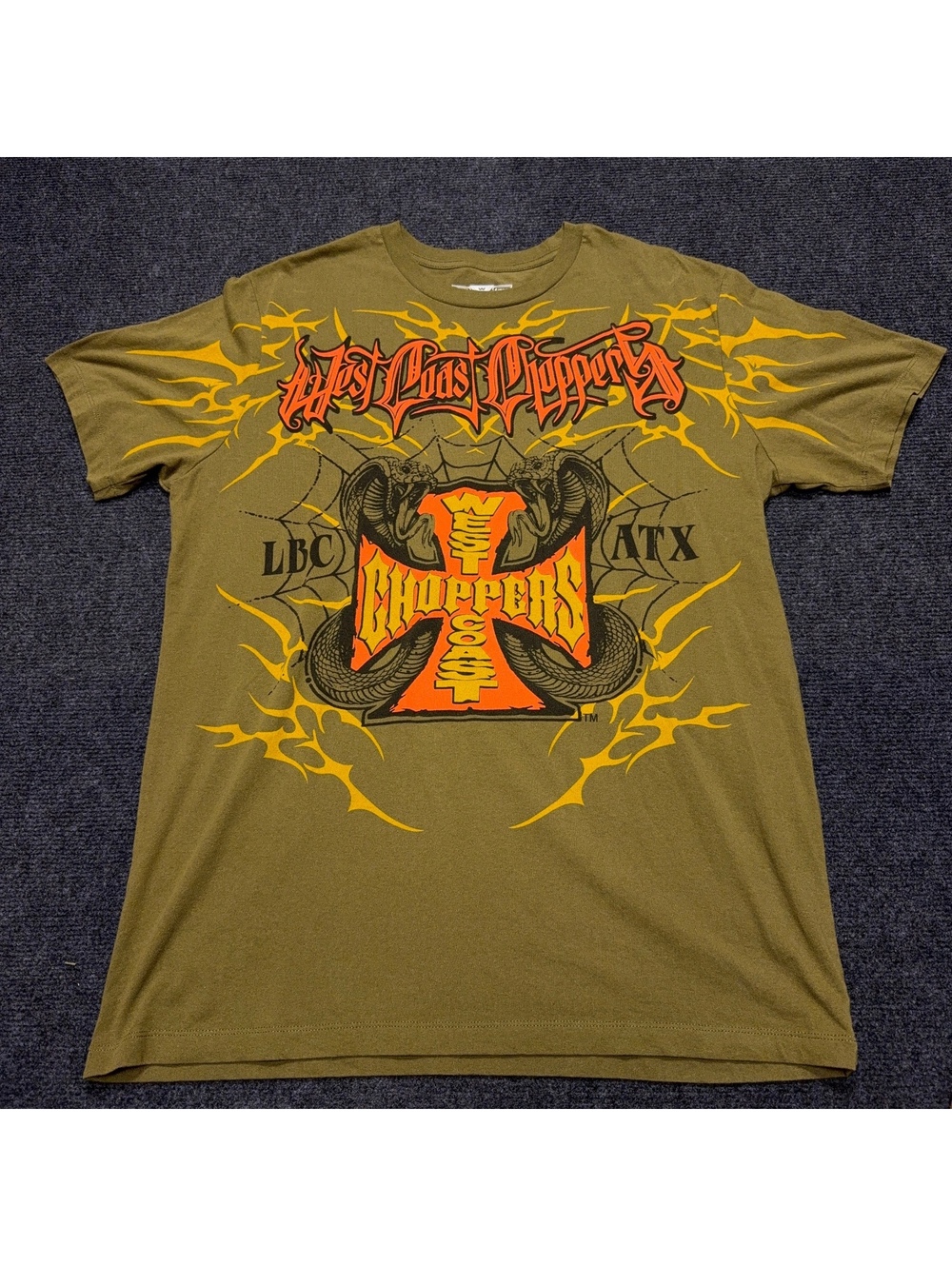 West Coast Choppers Men's XL Olive Graphic T-Shirt Flame Design
